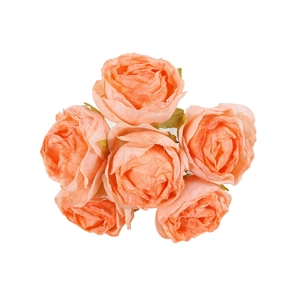 Realistic orange burnt edge silk rose bouquet with six lifelike faux flower heads