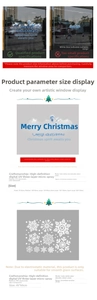 Tableau des tailles pour autocollants de Noël en PVC bleu avec dimensions et détails d'impression