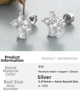 Macro shot of a titanium steel cartilage stud with drop-shaped zircon and a 4mm flat back