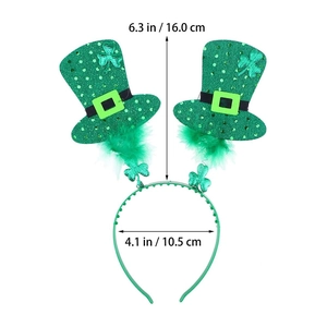 St. Patrick's Day green mini hat headband with clover sequins and size dimensions