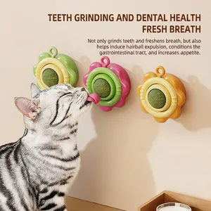 Rotatable Catnip Ball Cat Toy Wall-Mounted Edible Natural Catnip Flower Shaped Self-Adhesive Dental Cleaning Toy For Cats