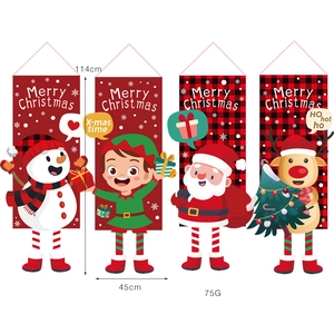 Set of 4 Christmas hanging banners featuring Santa Claus, Elk and Snowman characters