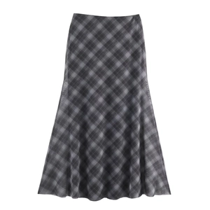 Women's asymmetrical grey plaid mesh skirt and top set with chic pleated details