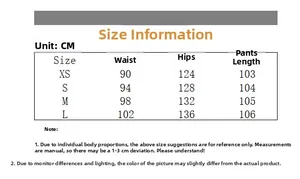 Size chart for tie-dye cargo pants showing waist and hip measurements from XS to L