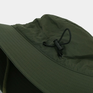Waterproof outdoor sun hat in olive green with adjustable drawstring and wide brim