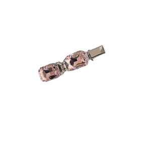 Pink crystal heart hair clip with silver metal base and rhinestones for women