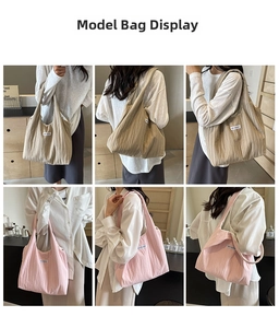 Detailansichten der gefalteten Baumwoll-Leinen-Tasche in Khaki und Rosa Optionen