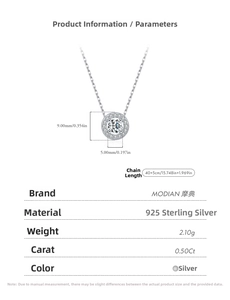 Spécifications de taille du collier en argent 925 avec pendentif moissanite 0.50Ct