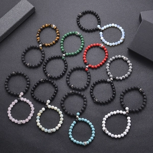 8mm natural stone magnetic couple bracelet set with volcanic rock and zircon crown detail
