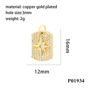 Detailed dimensions of 18K gold plated copper star pendant with zircon inlay
