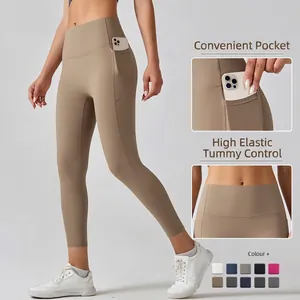 High Waisted Yoga Pants Side Pockets Naked Feeling Butt Lifting Quick Dry Tummy Control Fitness Leggings For Women