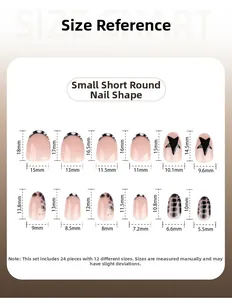 Size chart for Y2K leopard star press-on nails in short round shape with 12 precise sizes