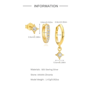 Detailed view of S925 sterling silver hoop earrings set with size and weight info
