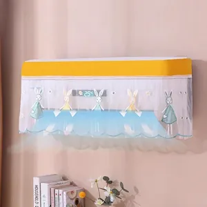 Wall-mounted AC dust cover with yellow fabric, mesh lace, and cute rabbit embroidery