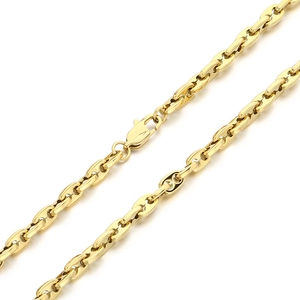 Golden stainless steel anchor link necklace with lobster clasp on white background