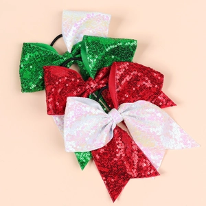 Lot de chouchous nœuds à paillettes rouge vert et blanc pour coiffures festives de filles