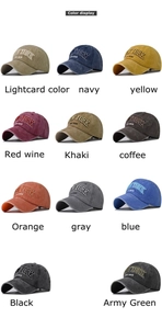 Matrix display of eleven washed cotton baseball caps with New York embroidery details