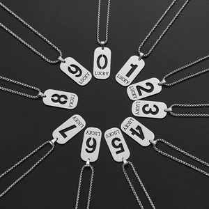Hip hop stainless steel necklace set with silver numeric lucky pendants 0 to 9