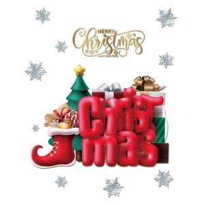 3D Red Christmas stocking and tree static window stickers with Merry Christmas gold text