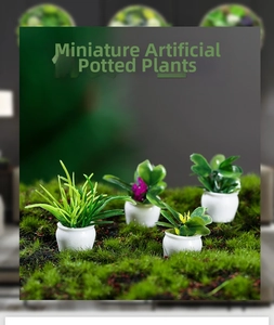 Set of 4 miniature succulent plants in white ceramic pots for dollhouse garden decor