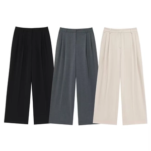 Pantalon de tailleur taille haute pour femme en noir, gris foncé et blanc cassé