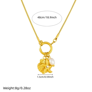 Gold plated snake chain necklace with starfish, seashell, and pearl charms for women