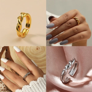 Twisted Rope Ring Brass Gold Plated Adjustable Open Geometric Fashion Jewelry For Women Versatile Polished Band