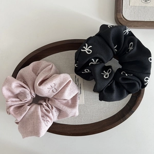 Elegant Bowknot Embroidered Large Fabric Hair Scrunchie Elastic Ponytail Holder Stylish Handmade Hair Accessories For Women