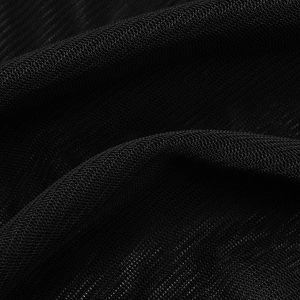 Vue macro du tissu en maille noire respirante montrant la texture alvéolée détaillée