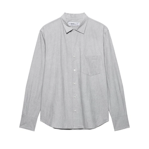 Light gray long-sleeved button-down shirt with chest pockets on a clean white background