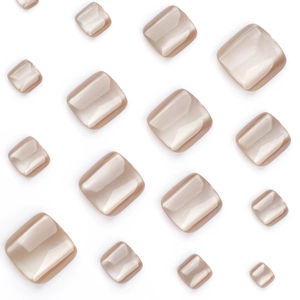 Champagne nude cat eye press-on toenails in square shape with shimmering pearl finish