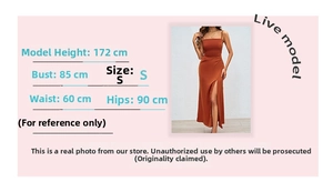 Guide des tailles robe dos nu sur mannequin : 172 cm portant la taille S en détail