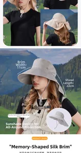 Detail showing wide 11cm brim and 22cm neck protection flap of sun hat with pony tail hole