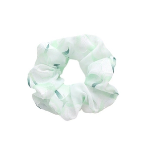 Light green floral chiffon scrunchie with French style watercolor print on white background
