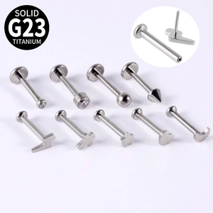 G23 Titanium Threadless Labret Stud Lip Ring Earring Push Pin Heart Star Moon Lightning Cross Flat Back Piercing