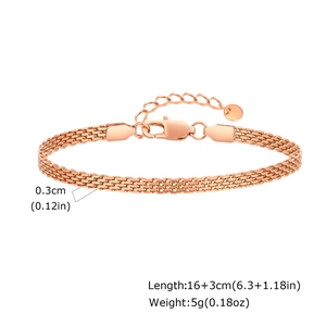 Detailed specs of rose gold mesh bracelet with 3mm width and 16cm plus 3cm length