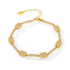Adjustable 18K gold plated stainless steel bracelet with rectangular zircon inlay