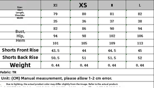 Detailed size guide table for slim fit bow mini dress showing length and bust measurements