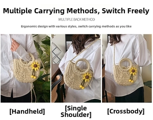 Stroh-Strandtasche mit Sonnenblume, tragbar als Handtasche, Schulter- oder Umhängetasche