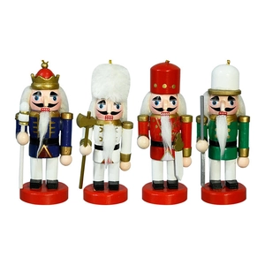 Set of four 10cm European wooden nutcracker soldier figurines in festive colors