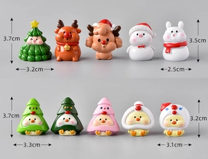 Detailed dimensions of miniature Christmas resin figurines including snowman and animals