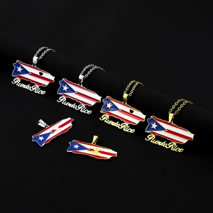 Collier avec pendentif grenouille drapeau Porto Rico en acier inoxydable or et argent