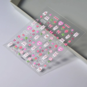 3D self-adhesive nail art stickers with cute pink bears and flowers design FEB-747