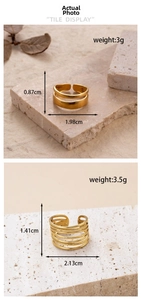 Detailed size specifications for minimalist gold adjustable rings in two varied styles