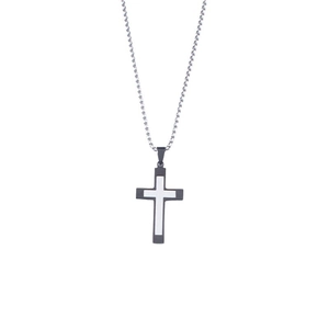 Minimalist bicolor titanium steel cross pendant necklace with silver and black finish