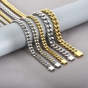 Chaîne Cubaine Collier Bracelet Acier Inoxydable Hip Hop Streetwear Bijoux Homme Or Argent Poli Boucle Carrée