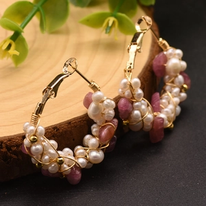 Orecchini A Cerchio Con Süßwasserperle D Acqua Dolce E Tormalina Filo Di Rame Placcato Oro Fatti A Mano Gioielli Boho Vintage Per Donne