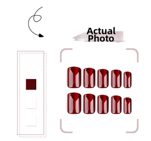 Detail of 10-piece set of deep wine red cat-eye short square press-on nails with glossy finish