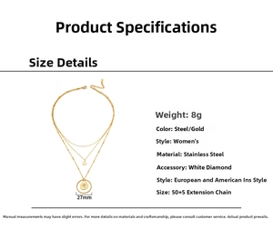 Detailed size chart of layered stainless steel necklace with star and flower pendants