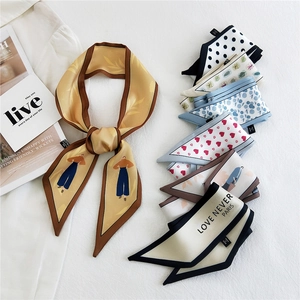 Women's Fashion Long Narrow Polyester Scarf French Style Abstract Face Heart Polka Dot Print Decorative Streamer Ribbon For Bag